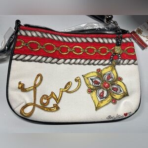 Brighton Love Glitter & Go White Red Gold Canvas with Tassel Crossbody Bag NWT